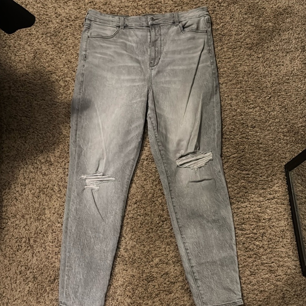 American Eagle Womens Black Acid Wash Distressed Curvy Highest Rise Jeggings 16